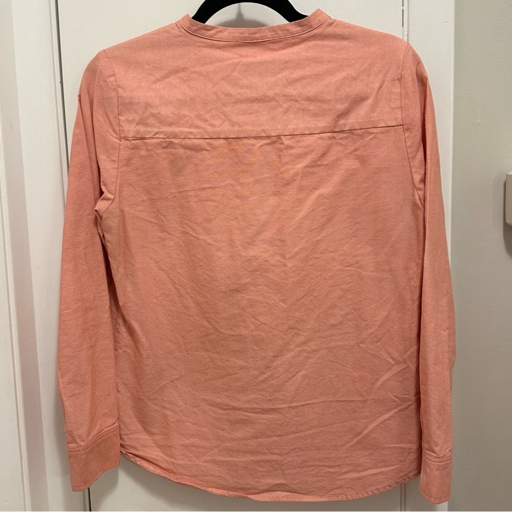 Longchamp Crew Neck Button Up Long Sleeve Peach Cotton Blouse Top Shirt Womens 4 - Picture 2 of 6